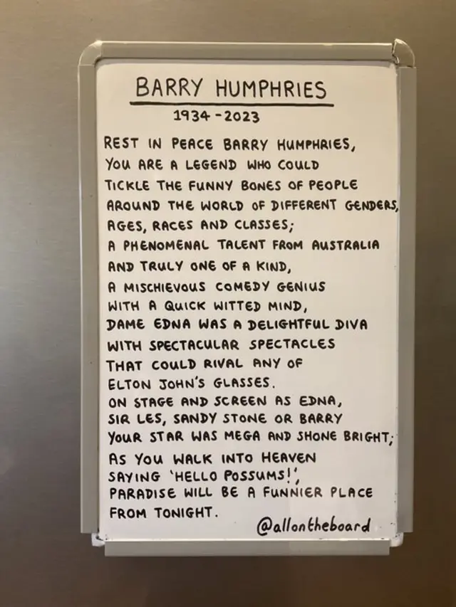 The text of the tribute to Barry Humphries