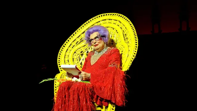 In character as Dame Edna Everage at the announcement of the Barry Humphries' Farewell Tour at The London Palladium, London.