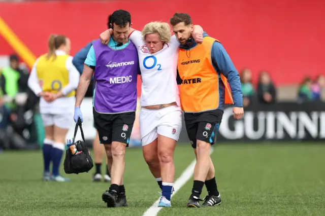 Marlie Packer is helped off with an injury