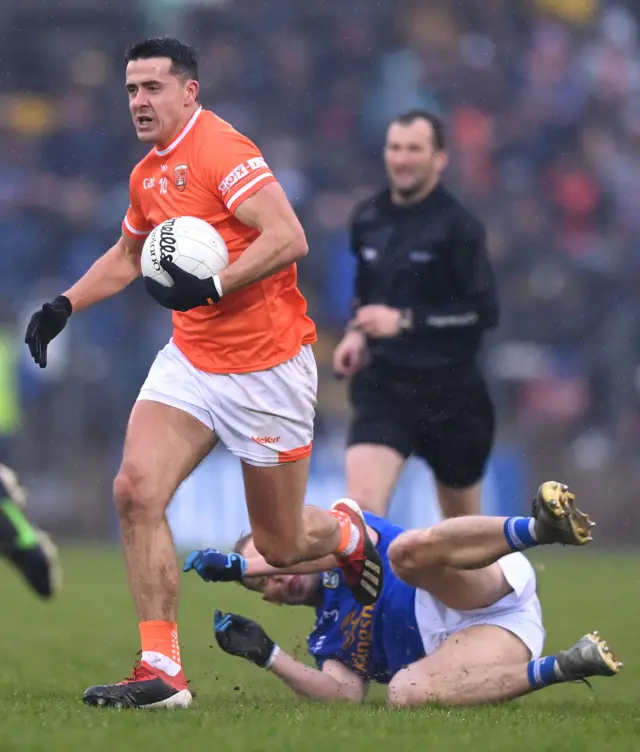 Stefan Campbell of Armagh in action against Padraig Faulkner of Cavan