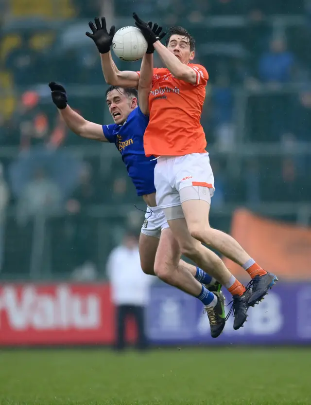 Andrew Murnin of Armagh in action against Gerard Smith of Cavan