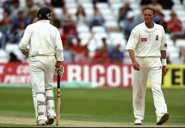 Allan Donald eyeballing Mike Atherton at Trent Bridge in 1998