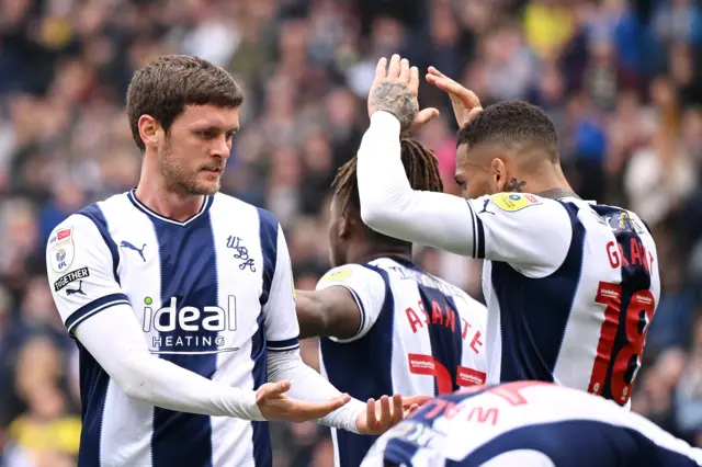 West Brom celebrate John Swift scoring a penalty against Sunderland