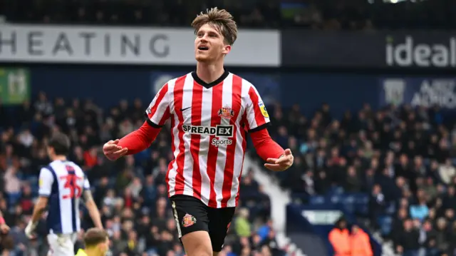 Dennis Cirkin celebrates his second goal for Sunderland against West Brom