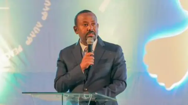 Abiy Ahmed speaking on Sunday in Addis Ababa