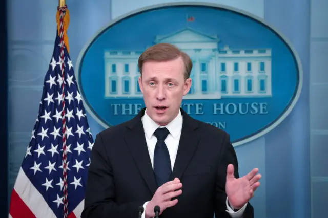 National Security Advisor Jake Sullivan speaks during the daily briefing at the White House on April 24, 2023 in Washington, DC