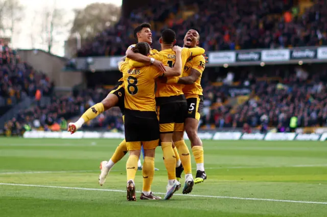 Wolves player celebrate