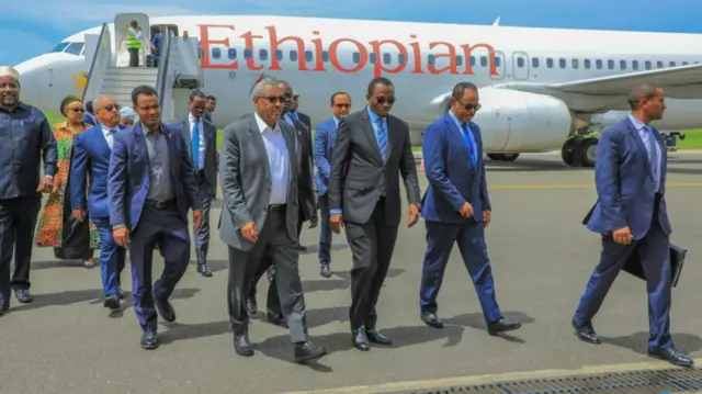 Demeke Mekonnen and other officials arriving in Tanzania