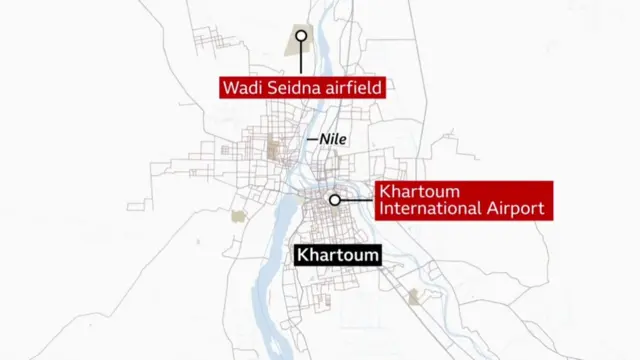 Map showing position of Wadi Seidna airfield, to the north of Khartoum