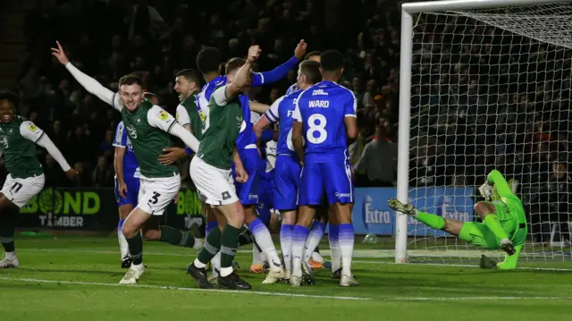 Plymouth celebrate goal