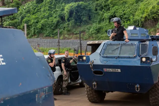 French gendarmes with VBRG armoured vehicles monitor the area as Mayotte prefect