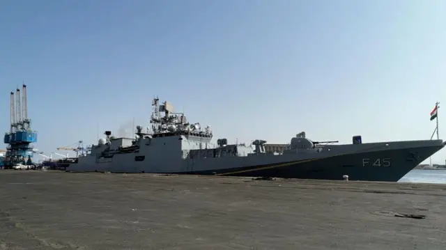 Indian Navy ship the INS Teg (F45) sails into Port Sudan