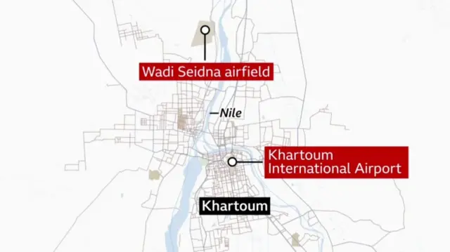 Map showing position of Wadi Seidna airfield, to the north of Khartoum