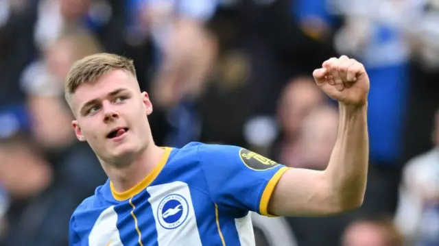 Brighton's Evan Ferguson celebrates scoring a goal