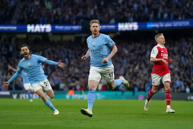 Kevin de Bruyne celebrates scoring against Arsenal