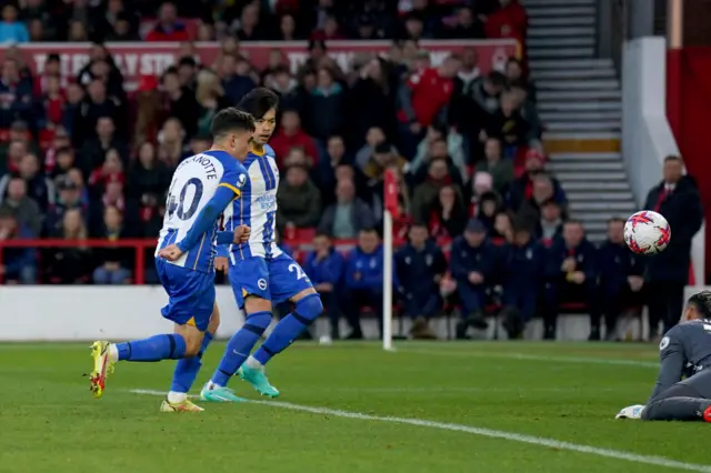 Brighton and Hove Albion’s Facundo Buonanotte scores against Nottingham Forest