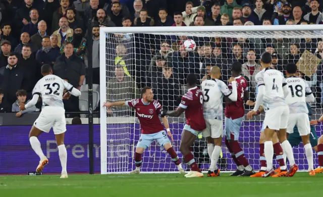 Liverpool's Joel Matip scores against West Ham