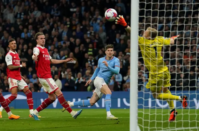 John Stones scores Manchester City's second goal against Arsenal