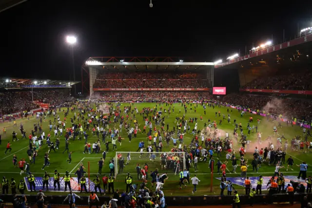 Pitch invasion after Nottingham Forest v Sheffield United play-off semi-final