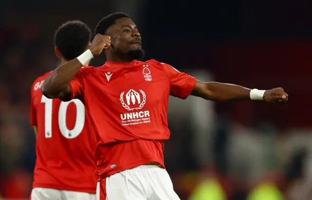 Nottingham Forest's Serge Aurier celebrates after beating Brighton