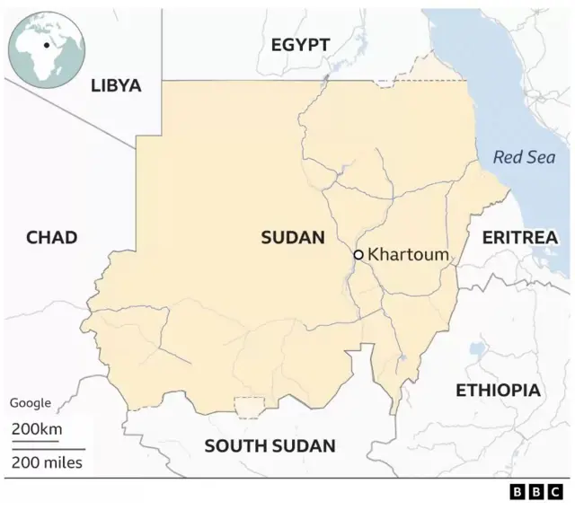 Map of Sudan and surrounding countries