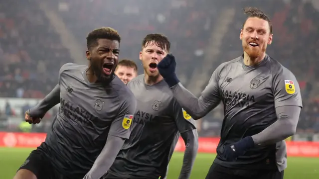 Cedric Kipre celebrates a goal for Cardiff