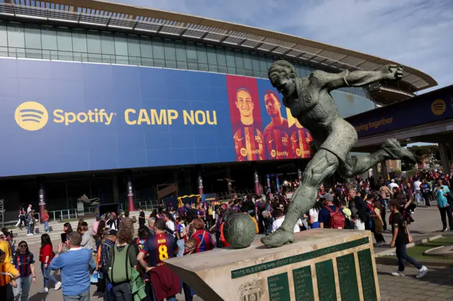 Outside Barcelona's Nou Camp stadium before Women's Champions League semi-final v Chelsea