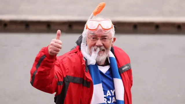 Cardiff fan wearing a snorkel