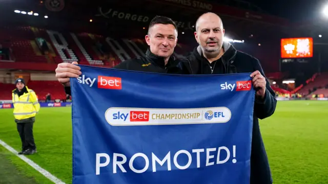 Sheffield United boss Paul Heckingbottom celebrates promotion