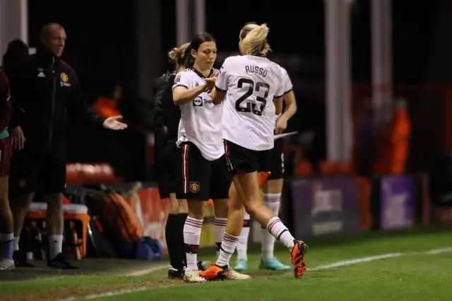 Rachel Williams enters the field for United.