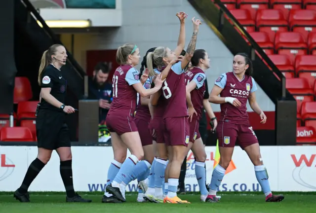 Villa celebrate Rachel Daly's opening goal.
