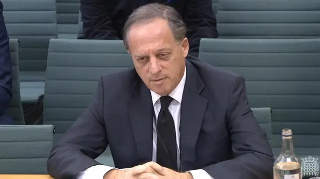 Screen grab taken from Parliament TV of BBC chairman Richard Sharp addressing Commons Digital, culture media and sport committeeon  Tuesday 7 February 2023.