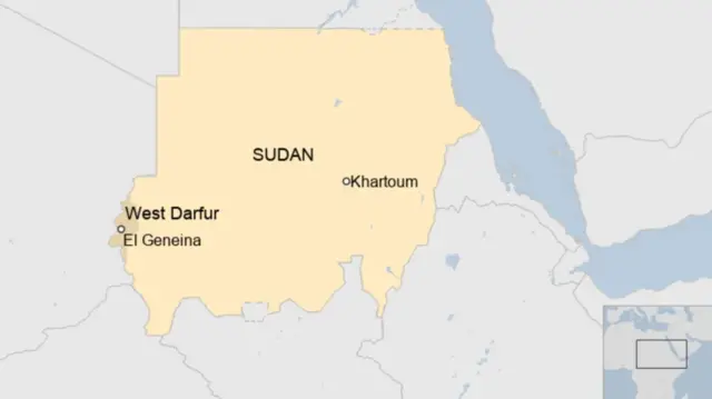 A map showing El Geneina in West Darfur, Sudan.