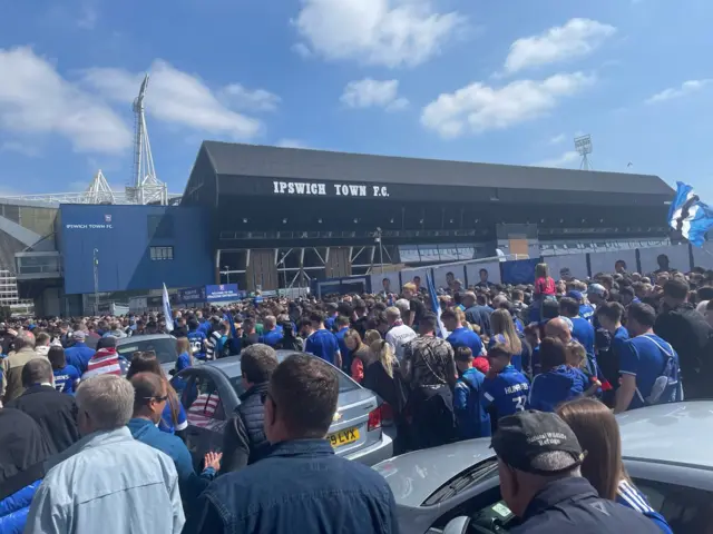 Fans gather outside Portman Road, Ipswich