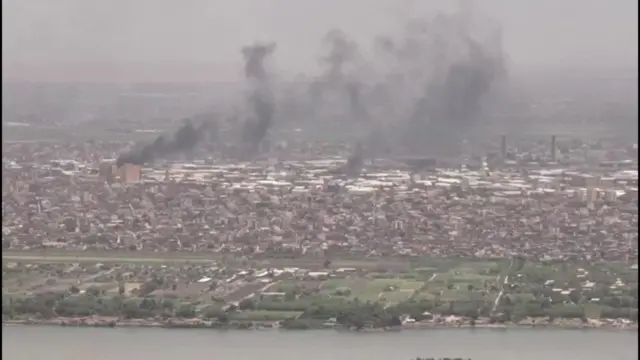 Aerial view of smoke above Khartoum