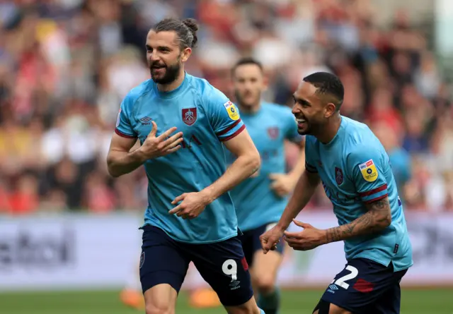 Burnley's Jay Rodriguez celebrates scoring at Bristol City