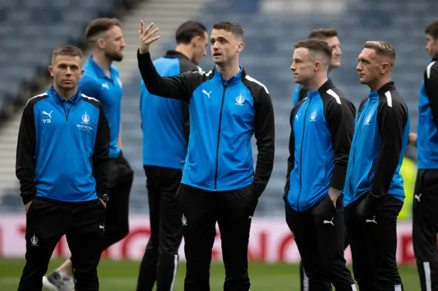 Falkirk players on the Hampden pitch