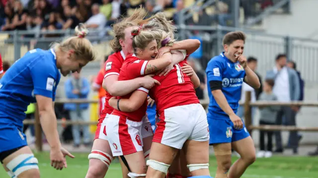 Wales celebrate try