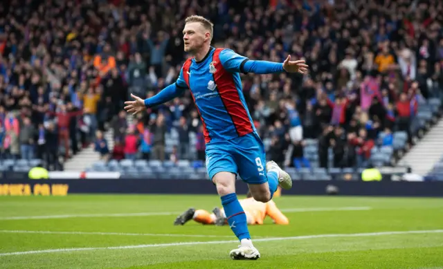 Billy McKay celebrates his second goal at Hampden