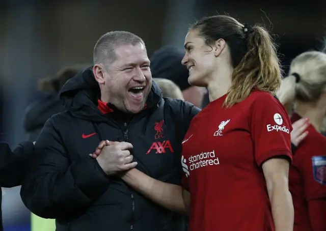 Liverpool Women's manager Matt Beard with striker Katie Stengel