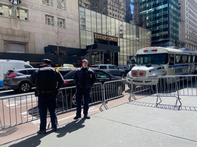 Police, buses and barricades in front of Trump Tower