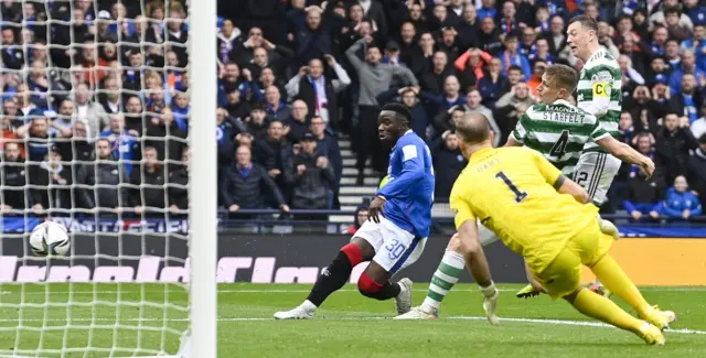 Rangers' Fashion Sakala fires into the side-netting