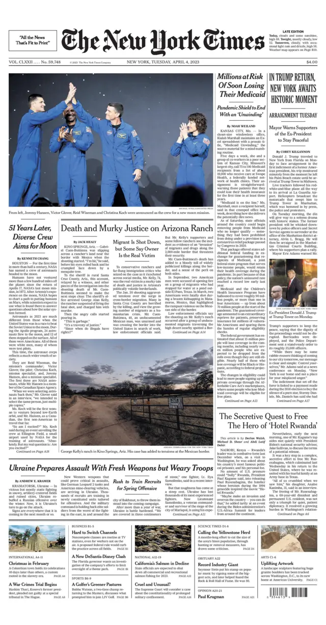 Front cover of the New York Times
