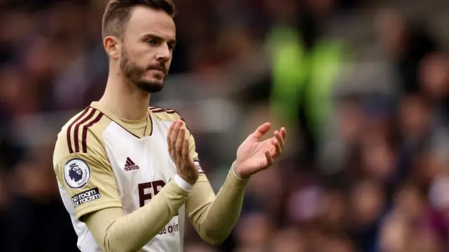 Leicester's James Maddison applauds supporters