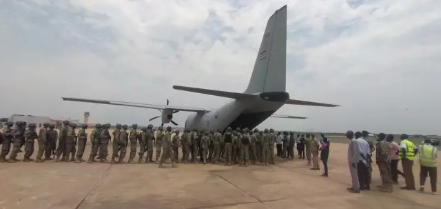 South Sudanese soldiers at Juba international airport