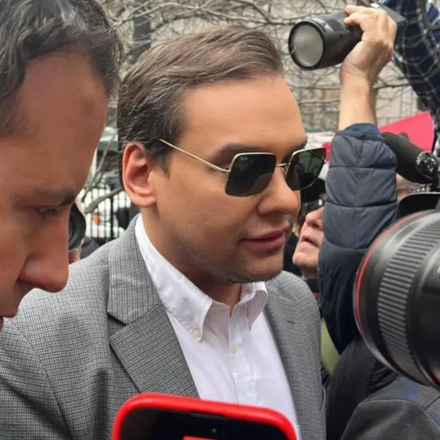 US lawmaker George Santos outside the courthouse