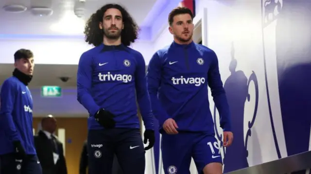 Chelsea players walk out of the tunnel to warm up