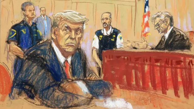 Court drawing of Donald Trump