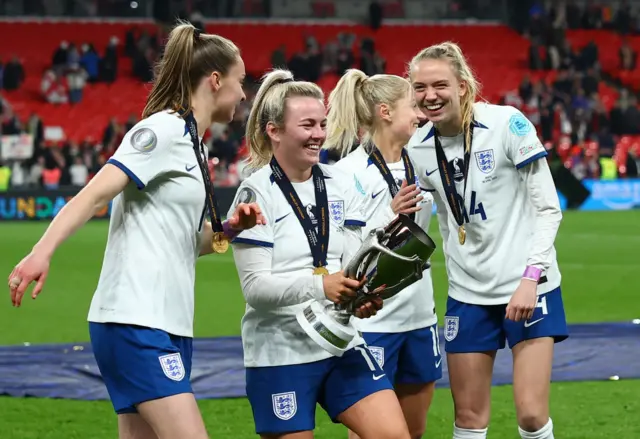 England celebrate with the Finalissima trophy.