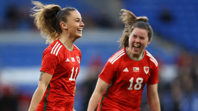 Hannah Cain celebrates with Esther Morgan